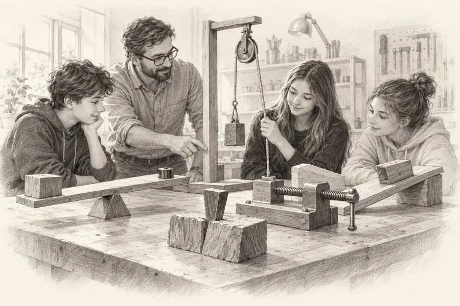 Ilustración a grafito de la parte VI: La energía y el movimiento