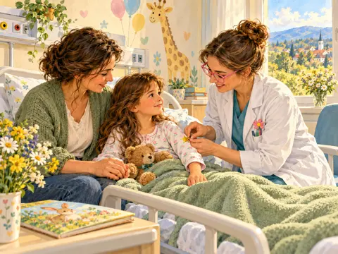 En el hospital, con mamá y la doctora