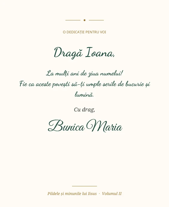 Exemplu de pagină de dedicație