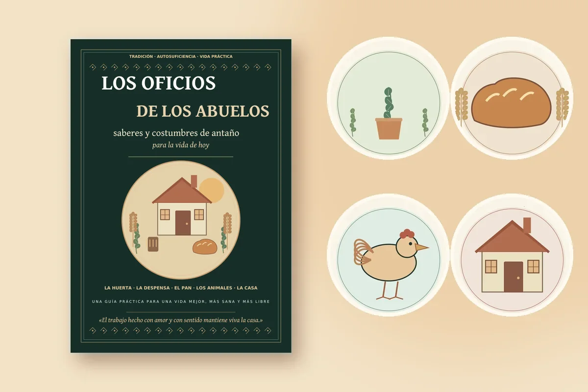 La portada de Los oficios de los abuelos y las ilustraciones de sus partes
